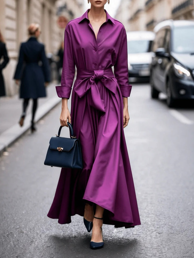 Elegantes Maxikleid im Hemdkragen-Stil langärmelig