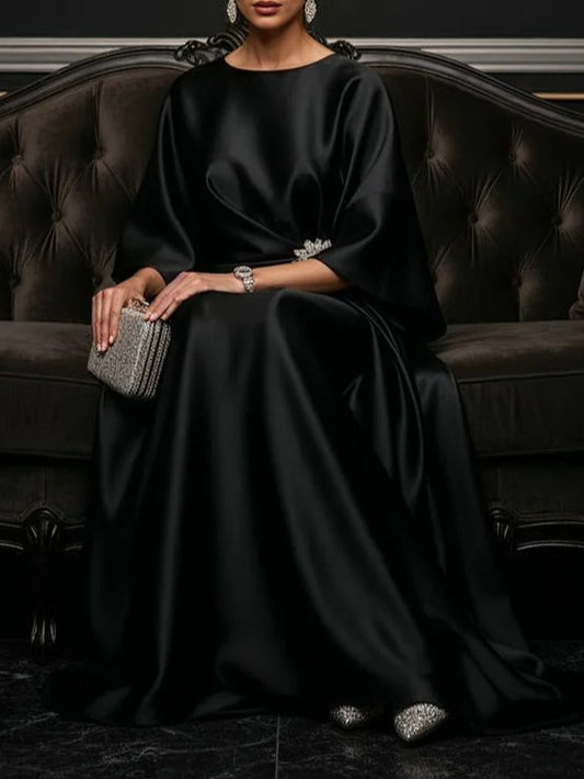 Schwarzes Luxe Satin Langes Kleid