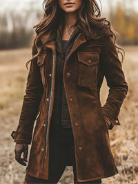 Vintage Wildleder Mantel mit Reverskragen und mittlerer Länge im modernen Stil