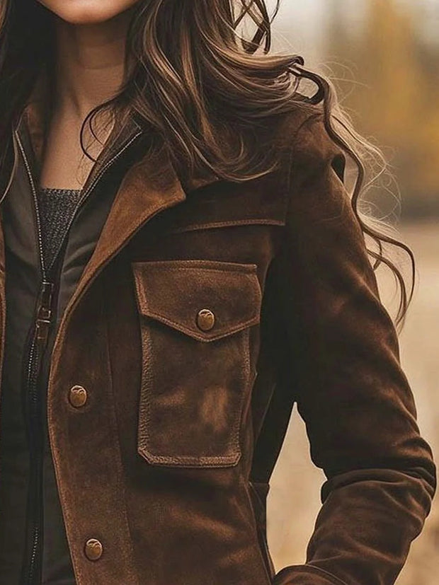 Vintage Wildleder Mantel mit Reverskragen und mittlerer Länge im modernen Stil