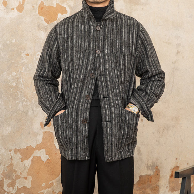Jacke aus Wollmischung mit Fischgrätmuster und Streifenmuster