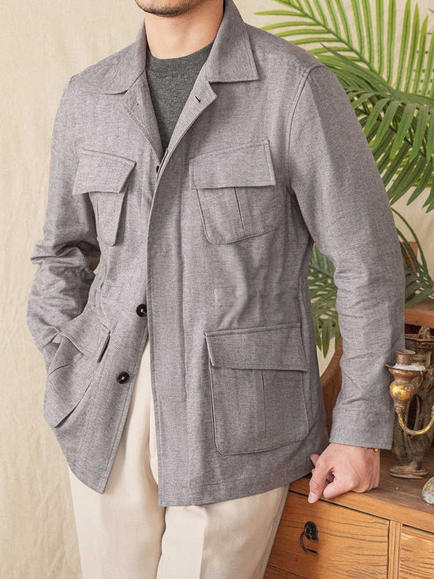 Jagdjacke aus Baumwolle mit Fischgrätmuster und Jagd-Details