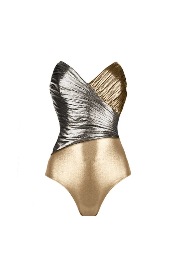 Aussparung Gold Patchwork Einteiler-Rock-Set