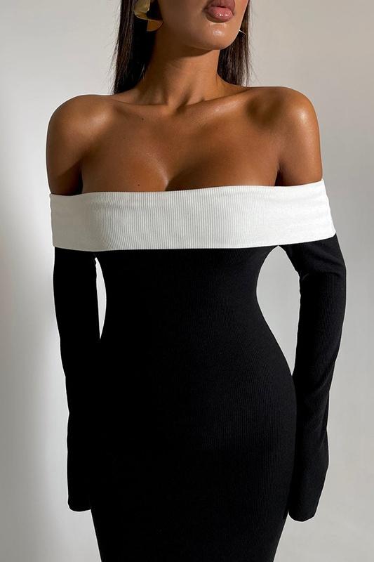 Aeris schulterfreies Maxi-Strickkleid im modernen Stil
