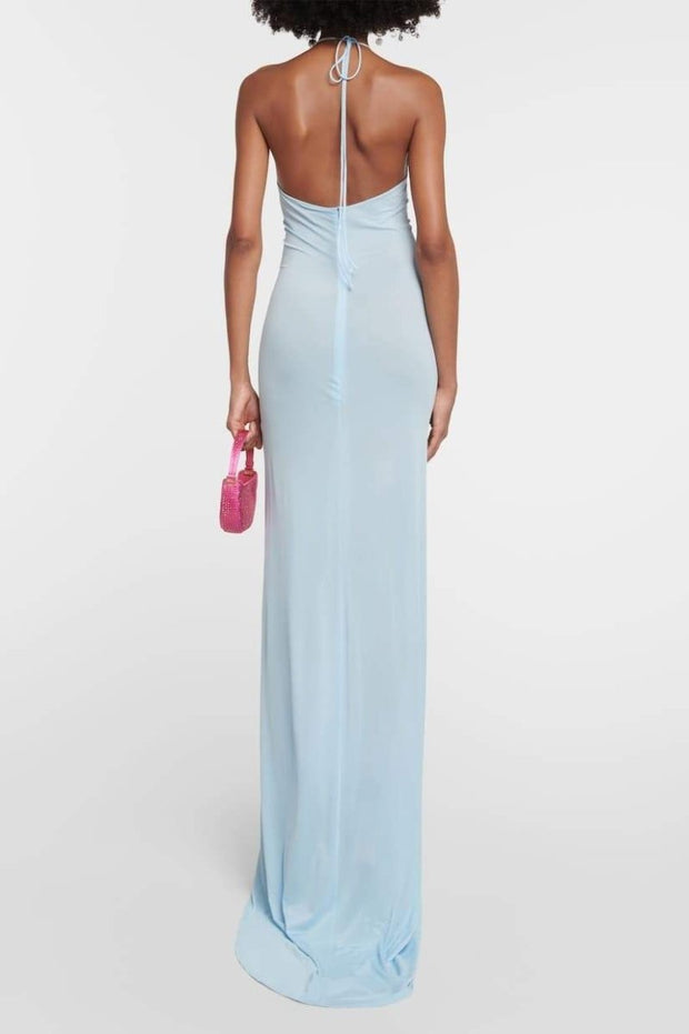 Alexia Neckholder-Langes Kleid mit Blumenapplikationen