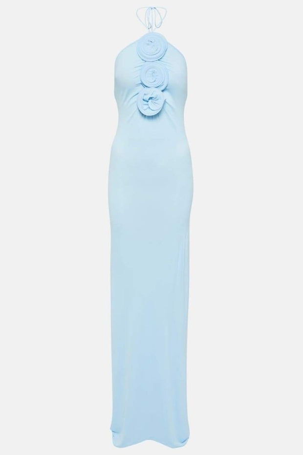 Alexia Neckholder-Langes Kleid mit Blumenapplikationen