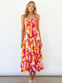 Andrea bedrucktes, gestuftes Maxi-Sommerkleid mit gerafftem Oberteil im modernen Stil