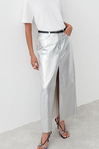 Andrey – Maxi-Schlitzrock in Metallic im modernen Stil