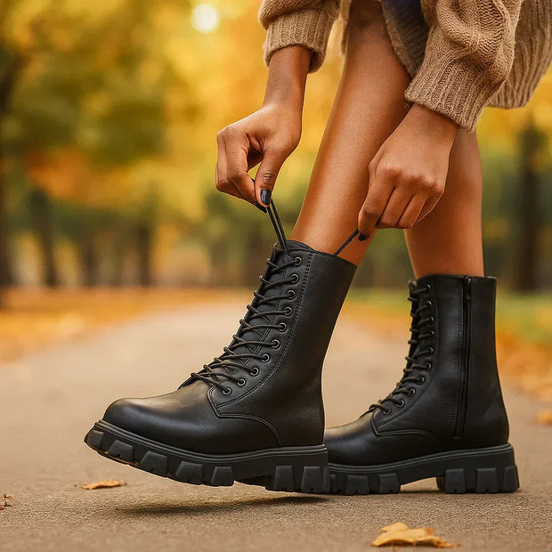 Damen-Schnürstiefel im Militärstil mit dicker Sohle - Daniela