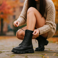 Damen-Schnürstiefel im Militärstil mit dicker Sohle - Daniela