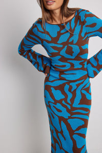 Ava Jacquard-Strick-Kleid in Midi-Länge