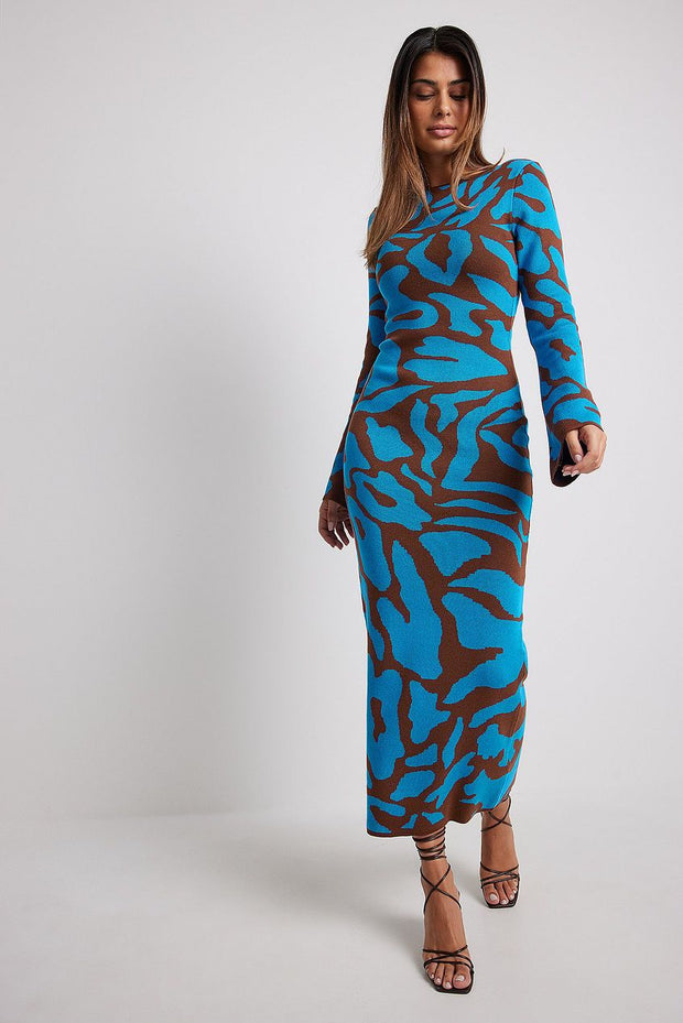 Ava Jacquard-Strick-Kleid in Midi-Länge