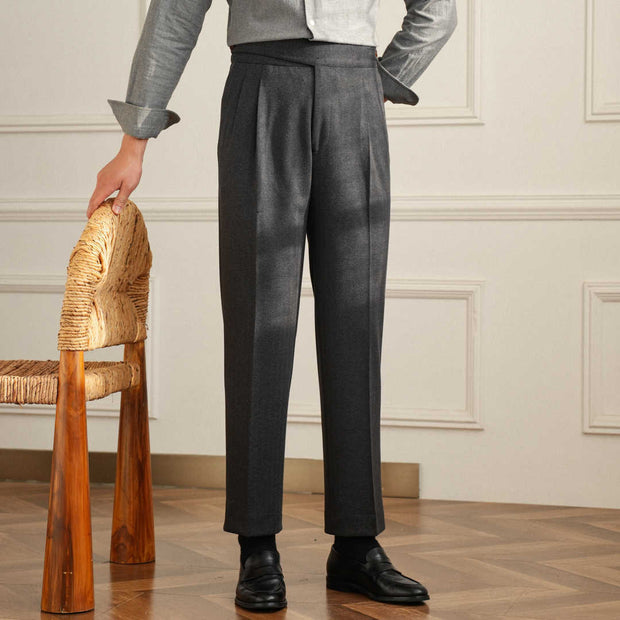 Hose aus Wollmischung mit doppelten Bundfalten und geradem Schnitt