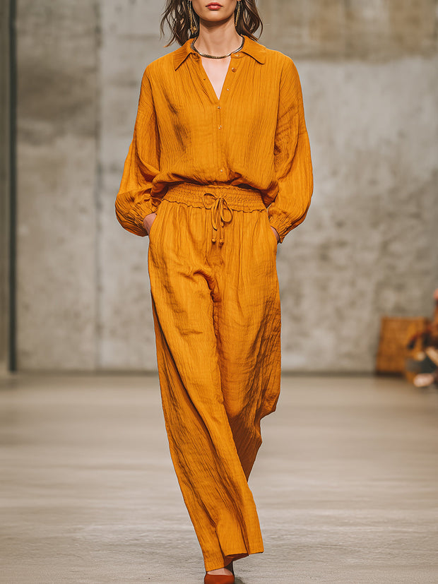 Lässiges Retro-Set aus orangefarbenem Hemd und Hose im modernen Stil