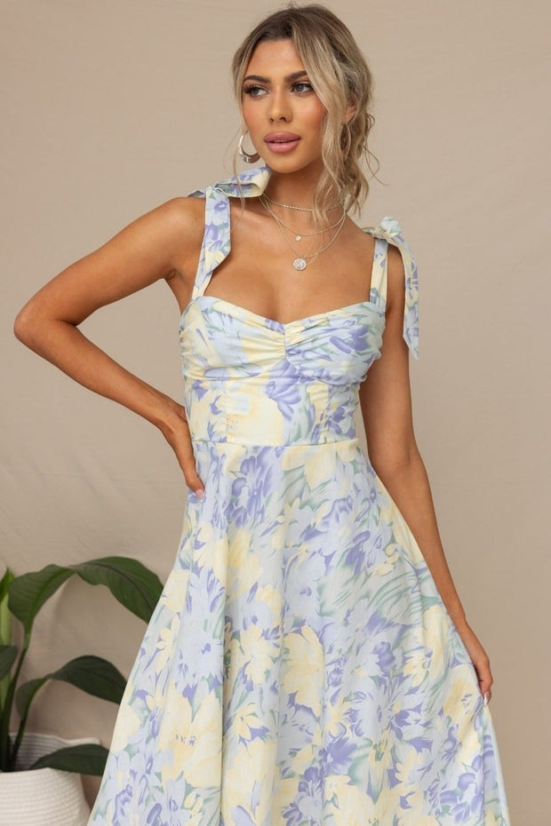 Beata – Bedrucktes Kleid in Midi-Länge mit Trägern