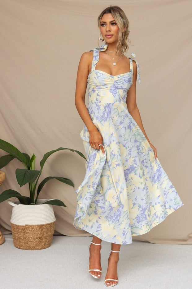 Beata – Bedrucktes Kleid in Midi-Länge mit Trägern