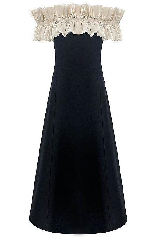 Bonnie – Schulterfreies Langes Kleid mit Rüschen