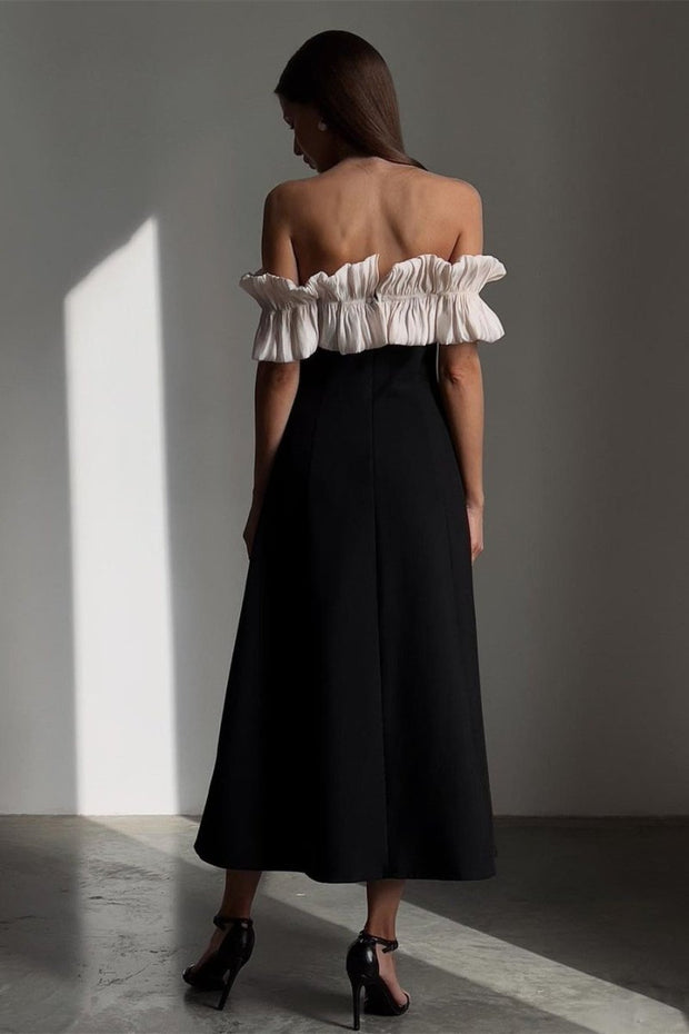 Bonnie – Schulterfreies Langes Kleid mit Rüschen