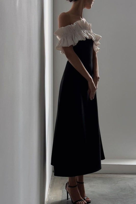 Bonnie – Schulterfreies Langes Kleid mit Rüschen