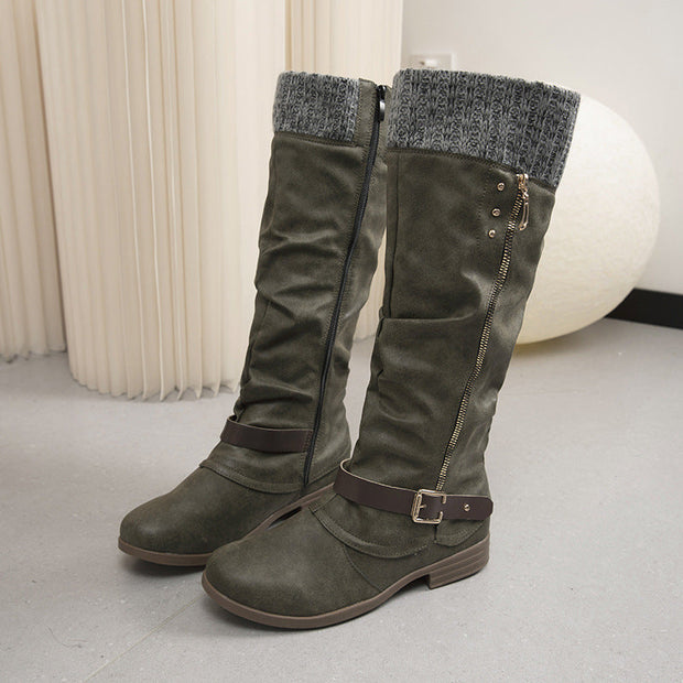 Lange Stiefel mit Reißverschluss und Wolldetails - Mireille