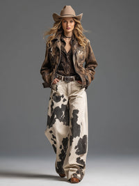 Retro- und modische Westernhose mit Kuhmuster im modernen Stil