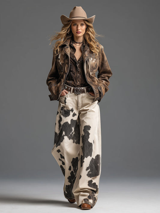 Retro- und modische Westernhose mit Kuhmuster im modernen Stil