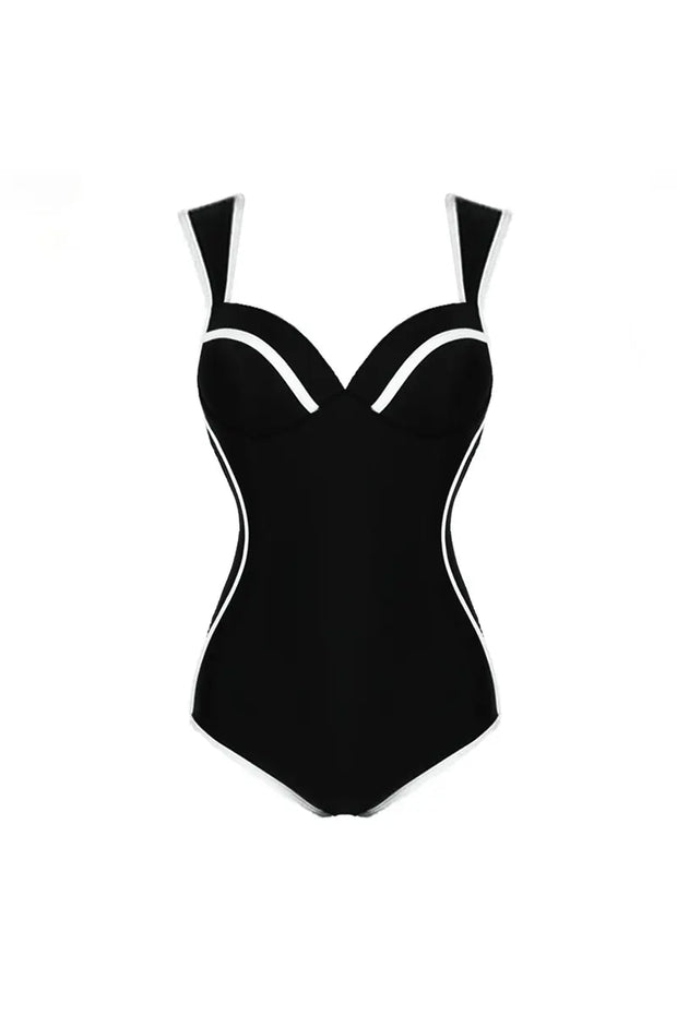 Farbblock Badeanzug im koreanischen Sweetheart-Stil