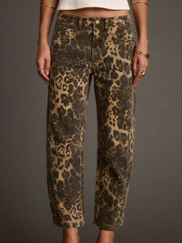 Retro Western Leoparden-Jeans mit weitem Bein im modernen Stil