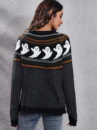 Gestrickter Pullover mit Rundhals und literarischem Retro-Geistermuster