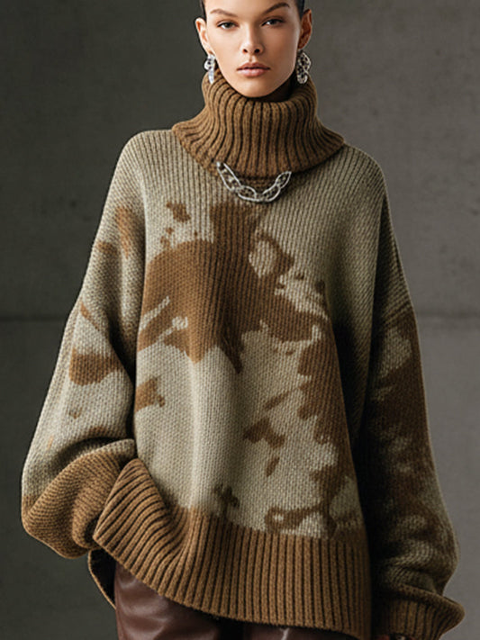 Grüner Camouflage-Lockerer Rollkragenpullover langärmelig