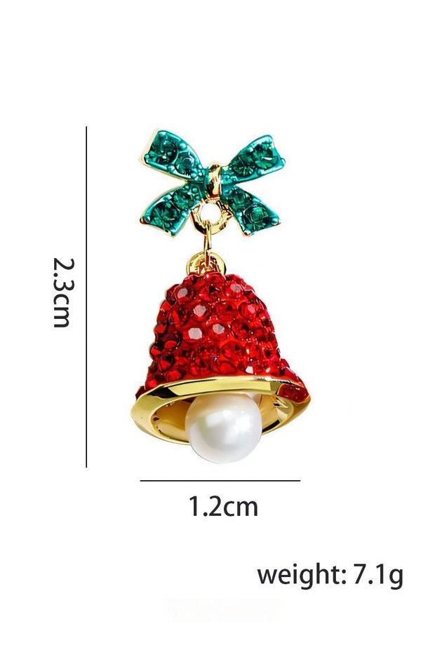 Ohrringe mit weihnachtlicher Schleife und Glöckchen im modernen Stil