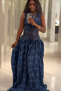 Adinkra Plissiertes Langes Kleid