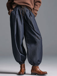 Modische Retro-Jeans mit elastischem Bund in Marineblau und Laternenform im modernen Stil