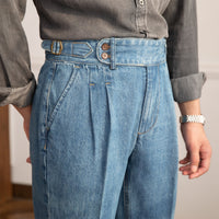 Hose aus Denim mit geradem Schnitt und Bundfalten im Vintage-Stil