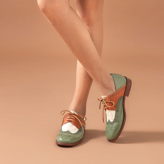 Zweifarbige Damen Oxford Schuhe mit niedrigem Absatz - Milany