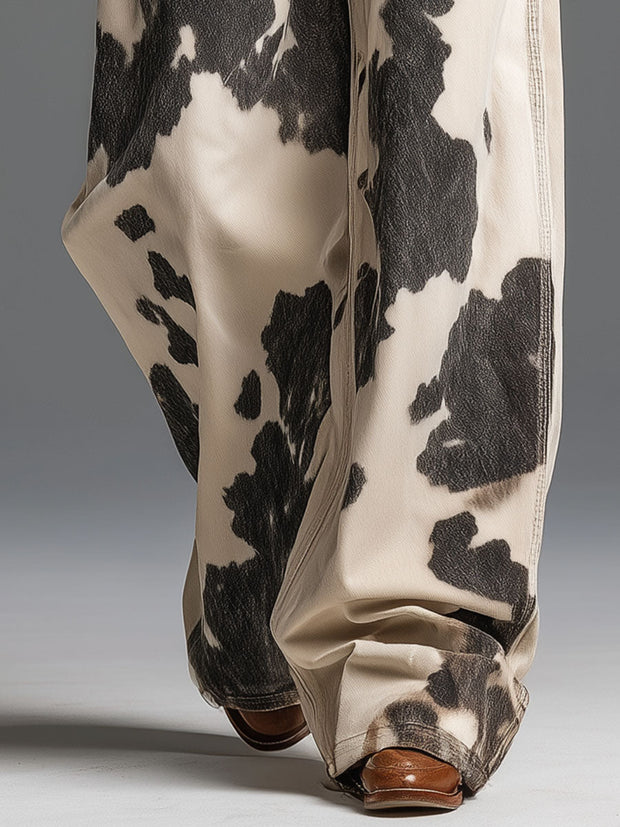 Retro- und modische Westernhose mit Kuhmuster im modernen Stil