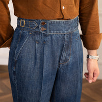 Hose aus Denim mit geradem Schnitt und Bundfalten im Vintage-Stil