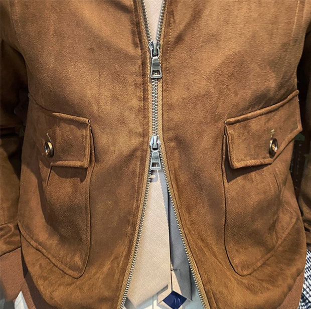 Truckerjacke aus Kunstwildleder mit Reißverschluss