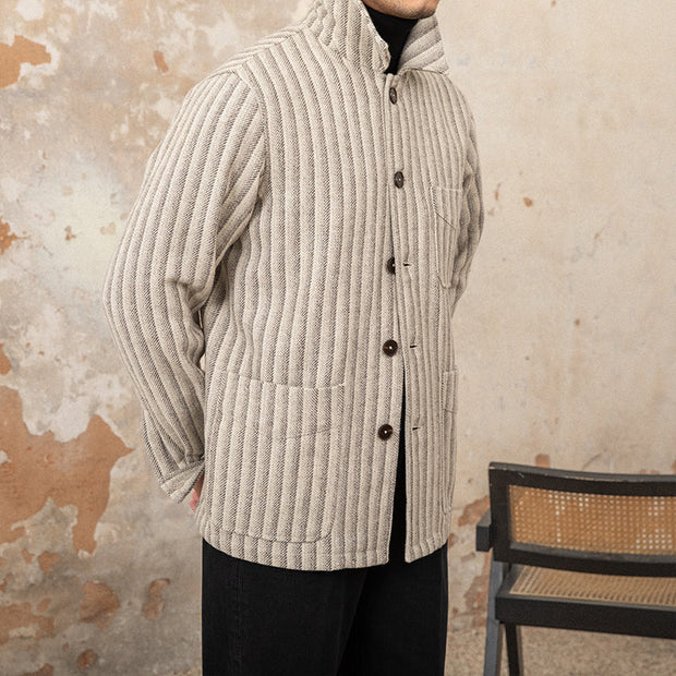 Jacke aus Wollmischung mit Fischgrätmuster und Streifenmuster