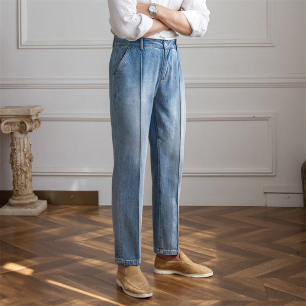 Hose aus Denim mit einzelner Bundfalte