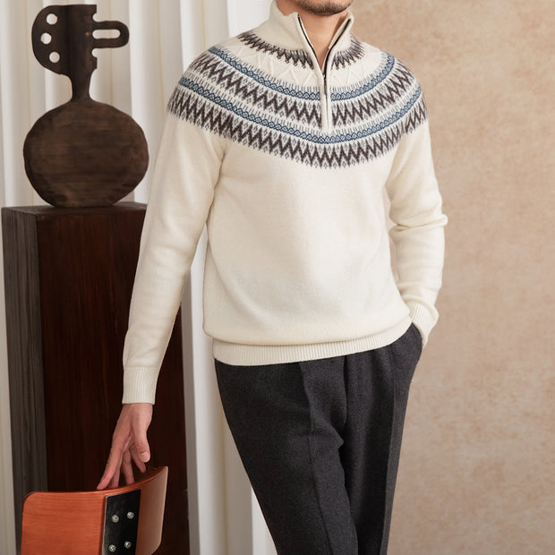 Pullover aus Wolle mit Fair-Isle-Muster und kurzem Reißverschluss
