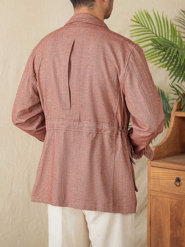 Jagdjacke aus Baumwolle mit Fischgrätmuster und Jagd-Details
