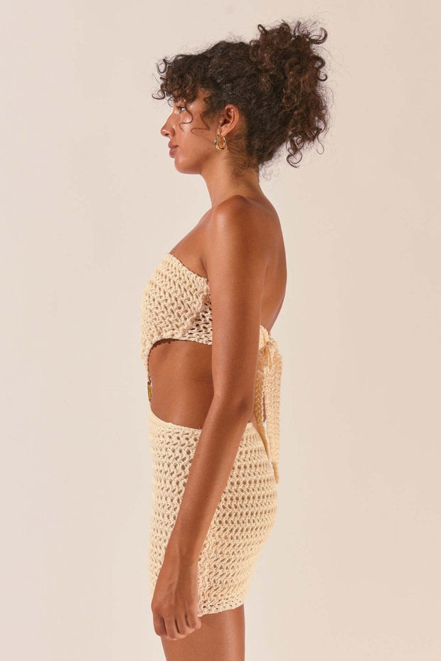 Edna – Trägerloses Häkel-Minikleid mit Aussparungen