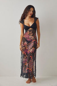 Elma Maxi-Unterkleid aus Netzstoff mit Blumenmuster und Aussparungen