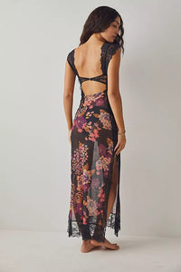 Elma Maxi-Unterkleid aus Netzstoff mit Blumenmuster und Aussparungen