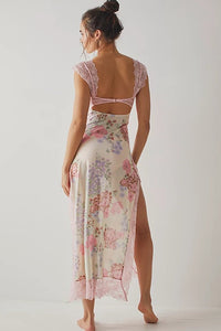 Elma Maxi-Unterkleid aus Netzstoff mit Blumenmuster und Aussparungen