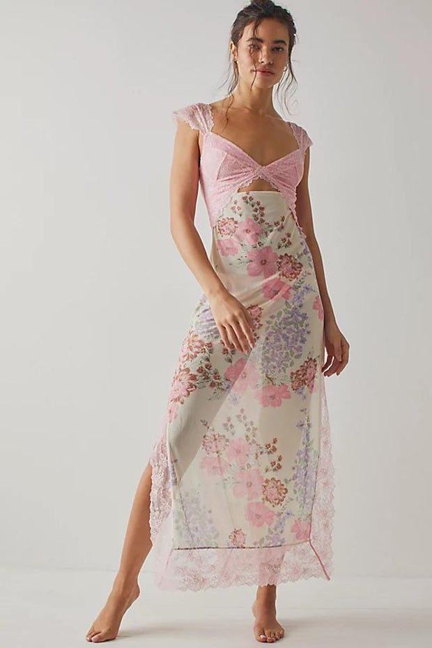 Elma Maxi-Unterkleid aus Netzstoff mit Blumenmuster und Aussparungen