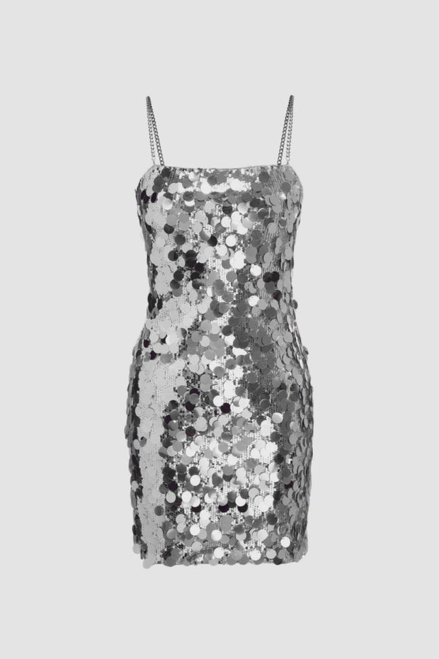 Erica Kurzes Kleid mit Pailletten und Metallkette