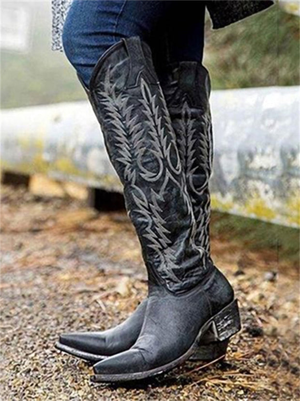 Vintage Western Cowboy bestickte kniehohe Stiefel im modernen Stil