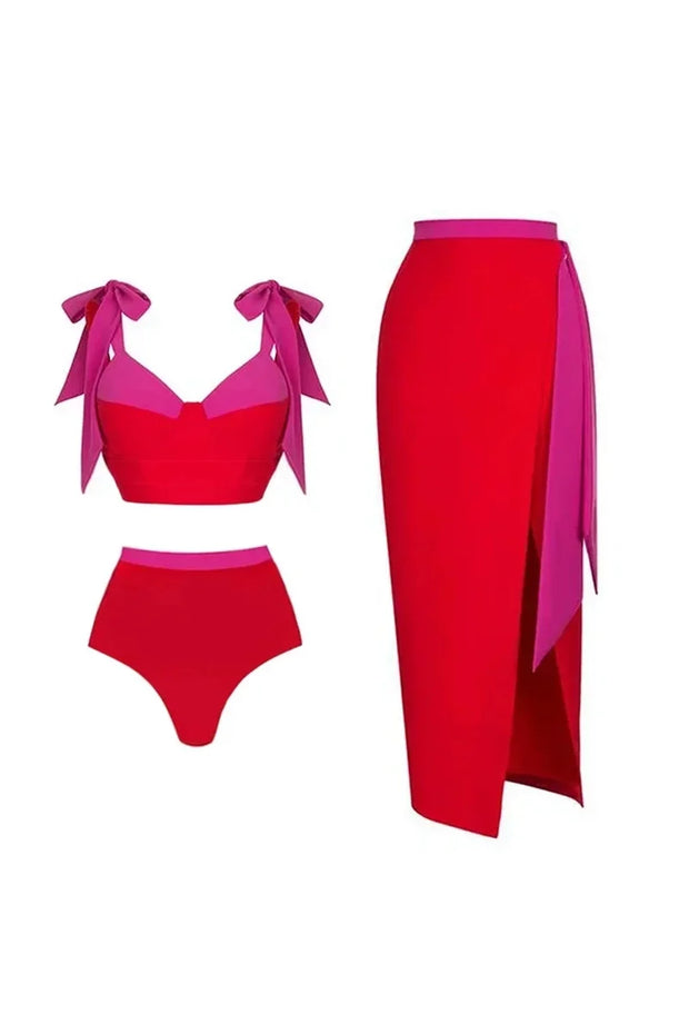Bikini-Set mit Farbblock und Schleife